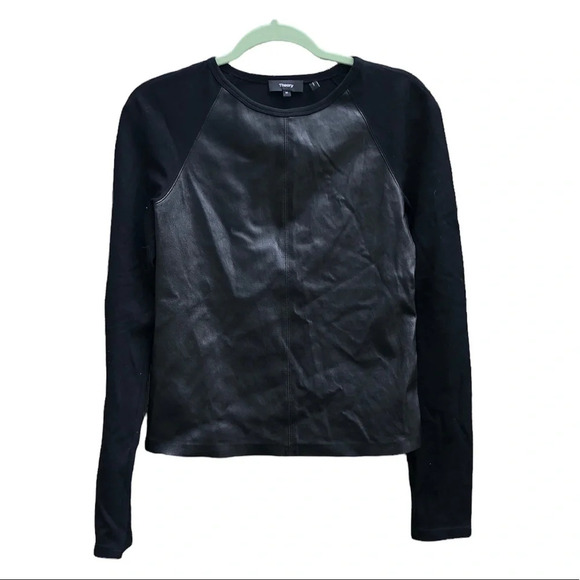 THEORY BRISTOL LEATHER RAGLAN TOP - Picture 5 of 10
